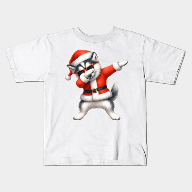 Christmas Siberian Husky Dog Dabbing Dance Kids T-Shirt by Chromatic Fusion Studio